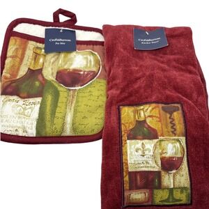 Croft & Barrow Grand Reserve‎ Wine Bottle Kitchen Towel Pot Mitt Set New